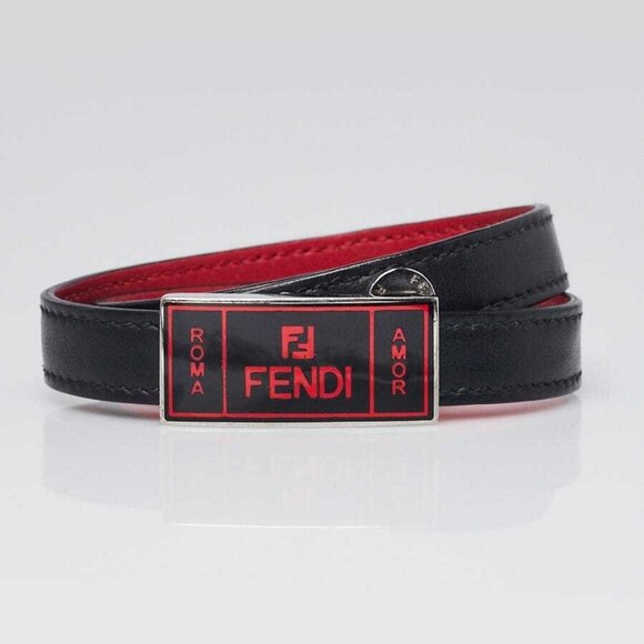 Fendi Black Leather FF Logo Wrap Around Bracelet - Picture 2 of 7